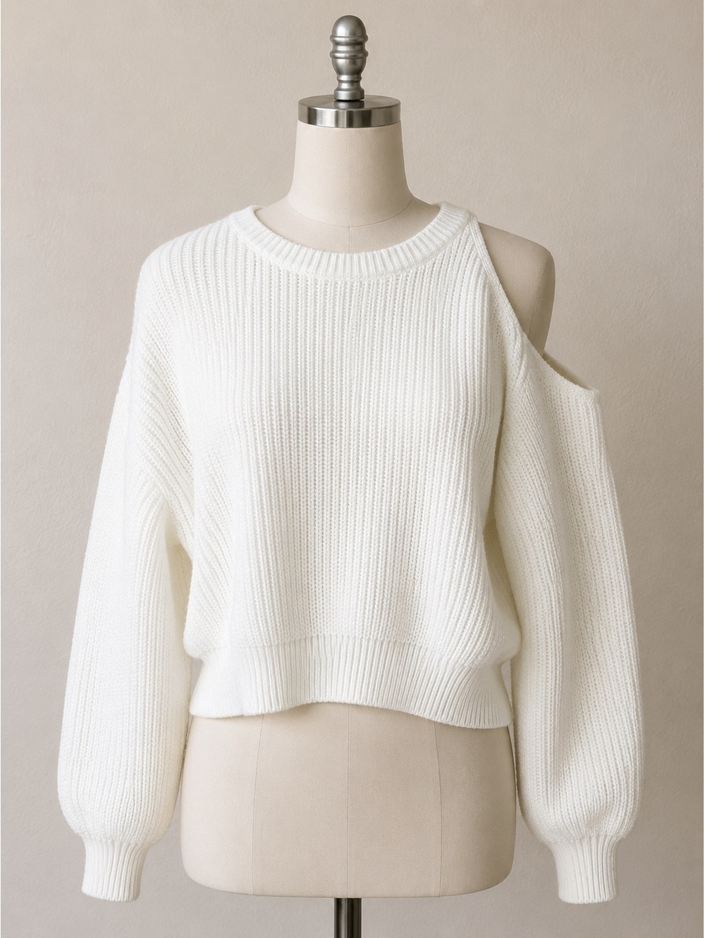 12th Tribe White One Shoulder Cutout Knit Sweater Women’s Small Boho